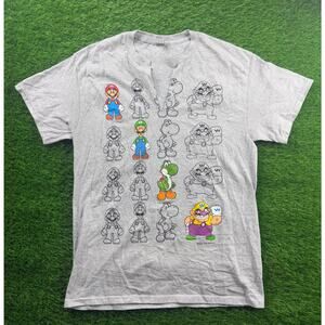 Super Mario Bros Nintendo Characters T-Shirt Gray Men’s Medium Mario Luigi Yoshi